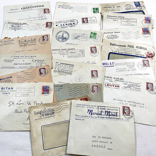 1950s - Lot of 20 Vintage French Business Envelopes – 1950s/1960s Ephemera for Junk Journals, Collage & Paper Crafts