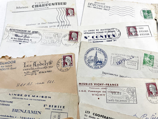 1950s - Lot of 20 Vintage French Business Envelopes – 1950s/1960s Ephemera for Junk Journals, Collage & Paper Crafts