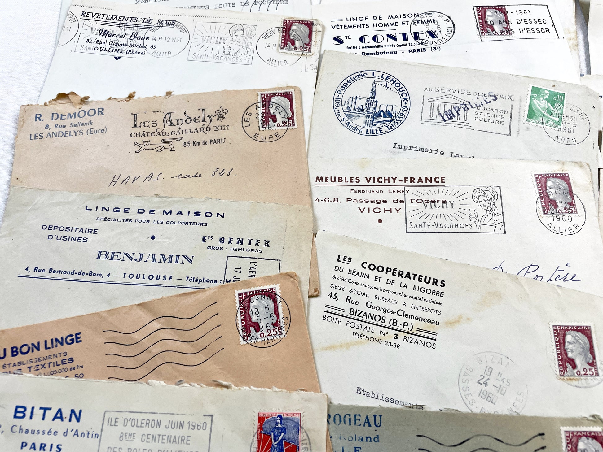 1950s - Lot of 20 Vintage French Business Envelopes – 1950s/1960s Ephemera for Junk Journals, Collage & Paper Crafts