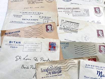 1950s - Lot of 20 Vintage French Business Envelopes – 1950s/1960s Ephemera for Junk Journals, Collage & Paper Crafts