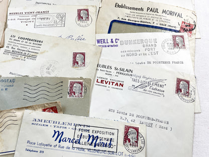 1950s - Lot of 20 Vintage French Business Envelopes – 1950s/1960s Ephemera for Junk Journals, Collage & Paper Crafts