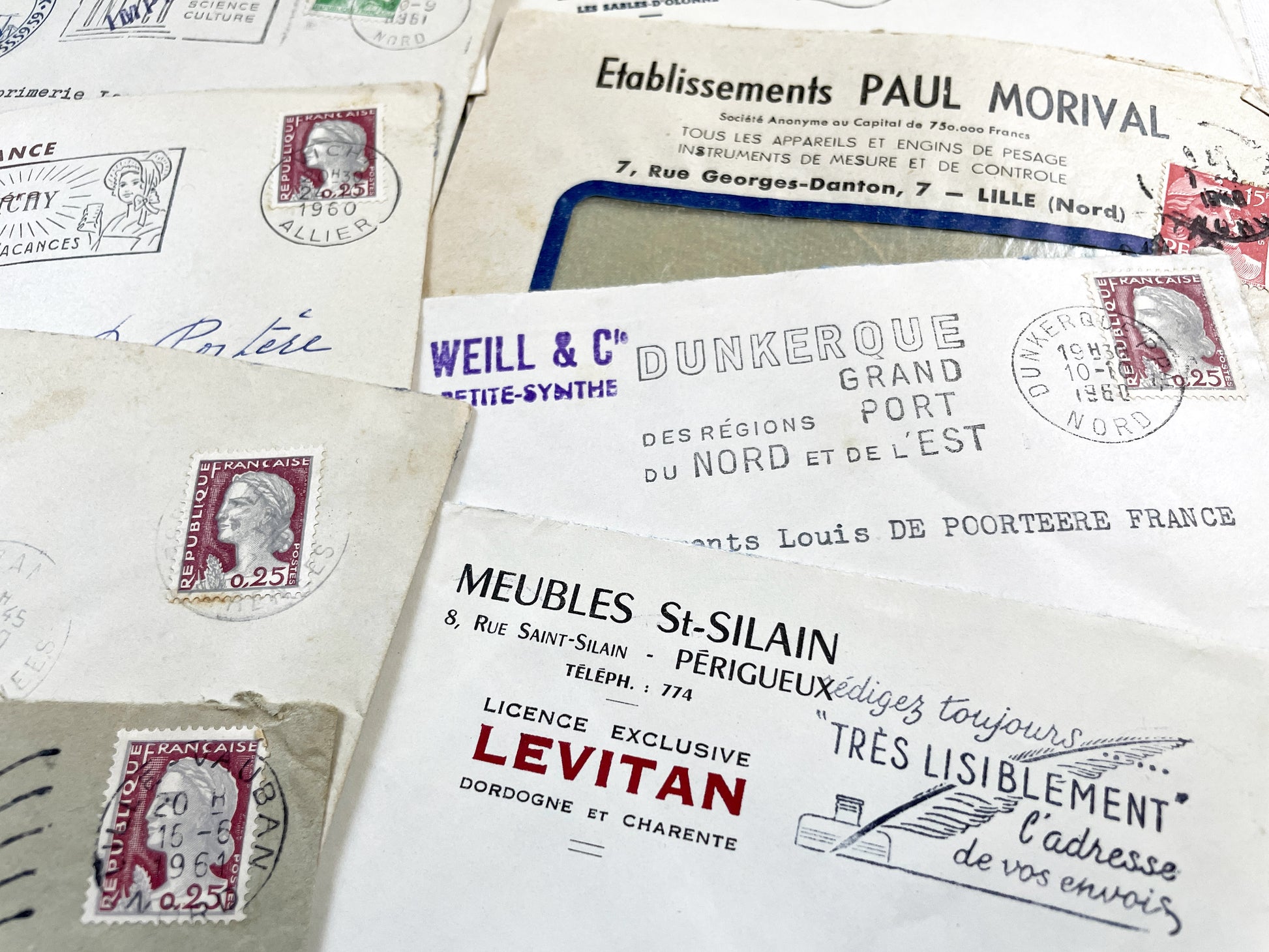 1950s - Lot of 20 Vintage French Business Envelopes – 1950s/1960s Ephemera for Junk Journals, Collage & Paper Crafts