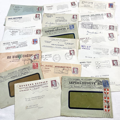 1950s - Lot of 20 Vintage French Business Envelopes – 1950s/1960s Ephemera for Junk Journals, Collage & Paper Crafts