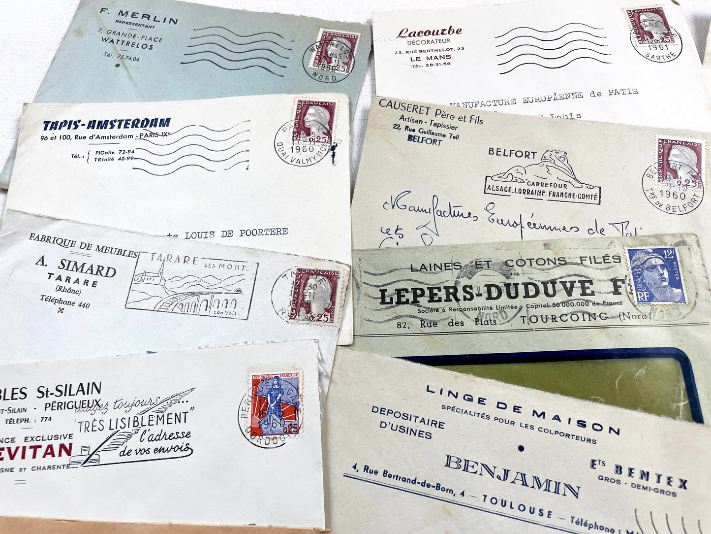 1950s - Lot of 20 Vintage French Business Envelopes – 1950s/1960s Ephemera for Junk Journals, Collage & Paper Crafts