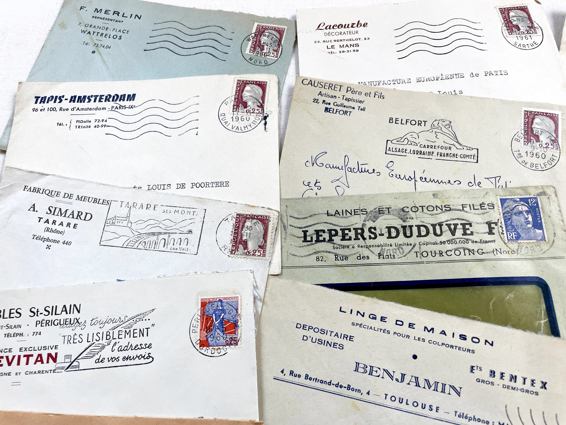 1950s - Lot of 20 Vintage French Business Envelopes – 1950s/1960s Ephemera for Junk Journals, Collage & Paper Crafts