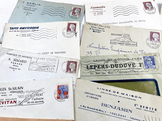 1950s - Lot of 20 Vintage French Business Envelopes – 1950s/1960s Ephemera for Junk Journals, Collage & Paper Crafts