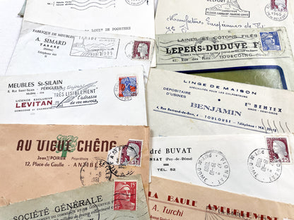 1950s - Lot of 20 Vintage French Business Envelopes – 1950s/1960s Ephemera for Junk Journals, Collage & Paper Crafts