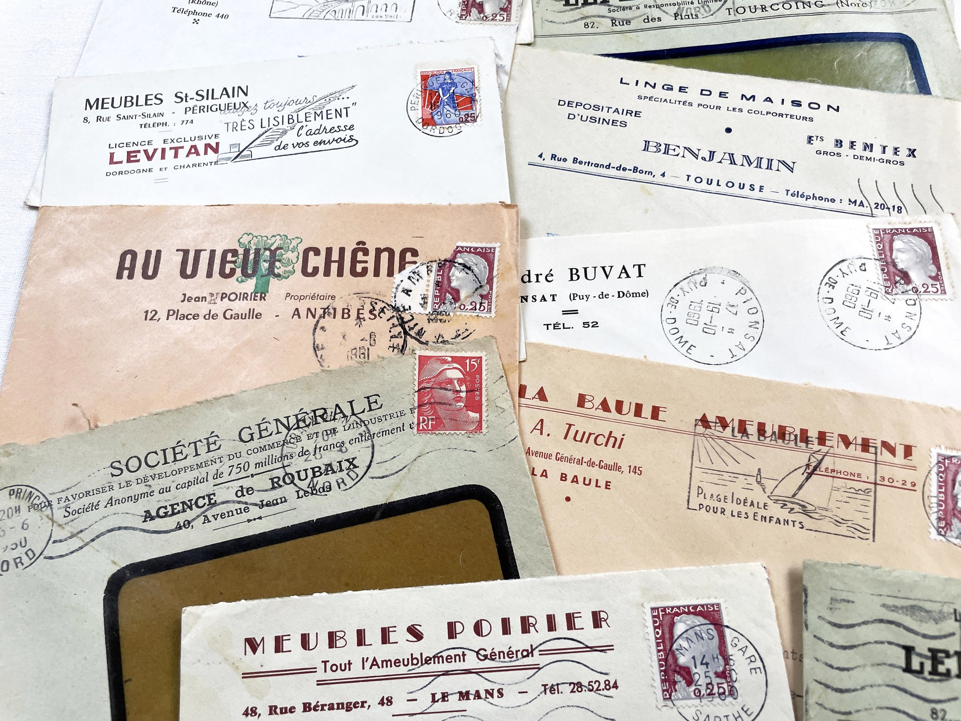 1950s - Lot of 20 Vintage French Business Envelopes – 1950s/1960s Ephemera for Junk Journals, Collage & Paper Crafts
