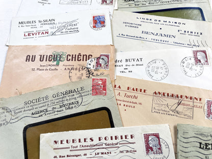1950s - Lot of 20 Vintage French Business Envelopes – 1950s/1960s Ephemera for Junk Journals, Collage & Paper Crafts