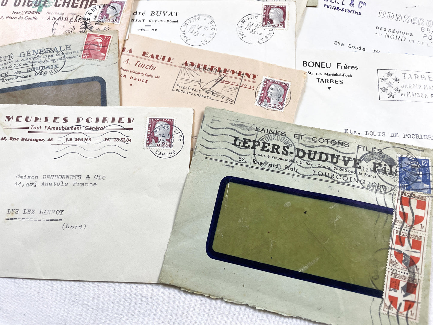 1950s - Lot of 20 Vintage French Business Envelopes – 1950s/1960s Ephemera for Junk Journals, Collage & Paper Crafts