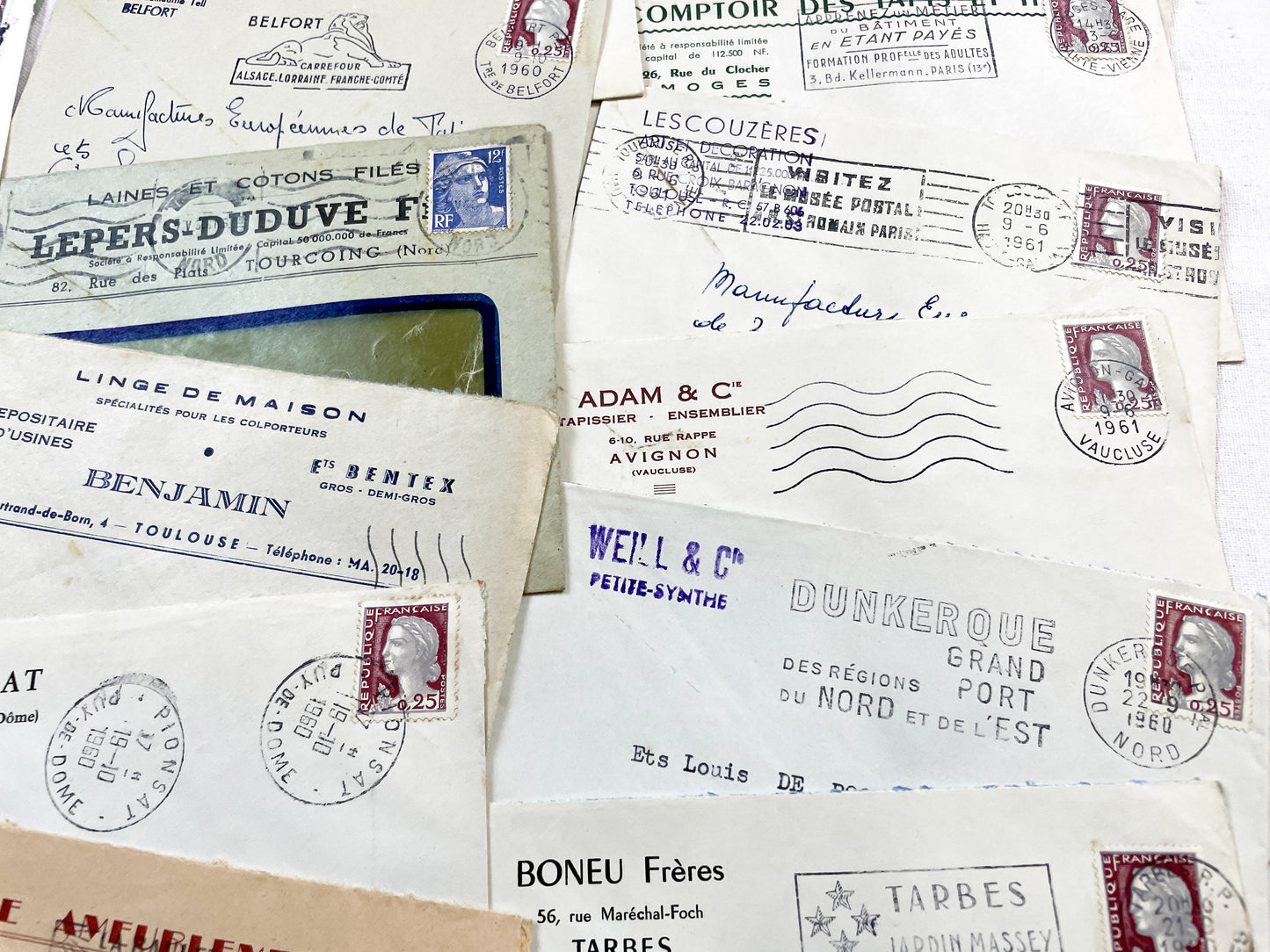 1950s - Lot of 20 Vintage French Business Envelopes – 1950s/1960s Ephemera for Junk Journals, Collage & Paper Crafts