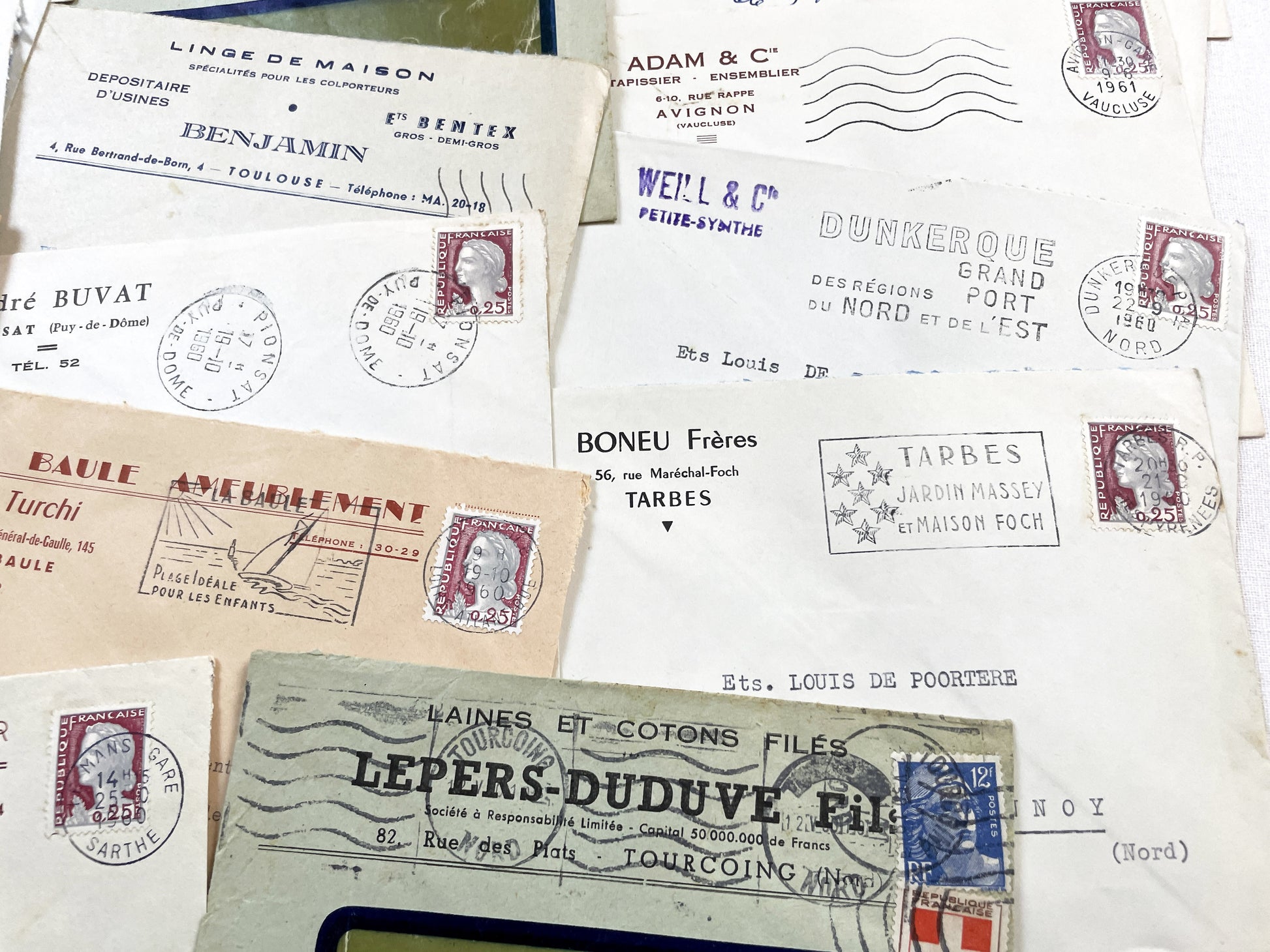 1950s - Lot of 20 Vintage French Business Envelopes – 1950s/1960s Ephemera for Junk Journals, Collage & Paper Crafts