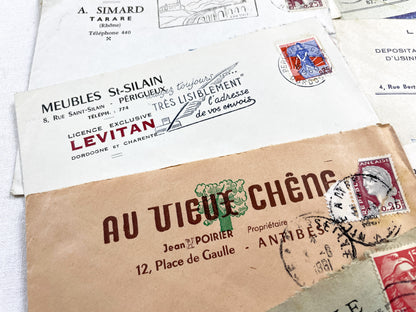 1950s - Lot of 20 Vintage French Business Envelopes – 1950s/1960s Ephemera for Junk Journals, Collage & Paper Crafts