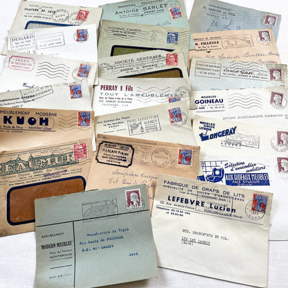 1950s - Lot of 20 Vintage French Business Envelopes – 1950s/1960s Ephemera for Junk Journals, Collage & Paper Crafts