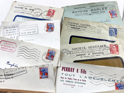 1950s - Lot of 20 Vintage French Business Envelopes – 1950s/1960s Ephemera for Junk Journals, Collage & Paper Crafts