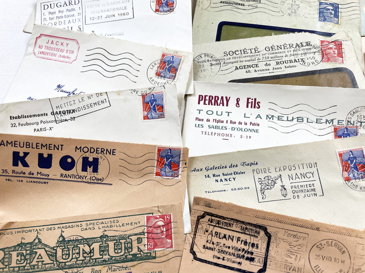 1950s - Lot of 20 Vintage French Business Envelopes – 1950s/1960s Ephemera for Junk Journals, Collage & Paper Crafts