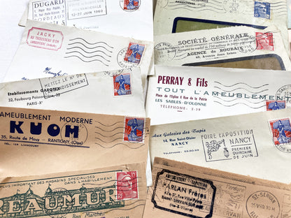 1950s - Lot of 20 Vintage French Business Envelopes – 1950s/1960s Ephemera for Junk Journals, Collage & Paper Crafts
