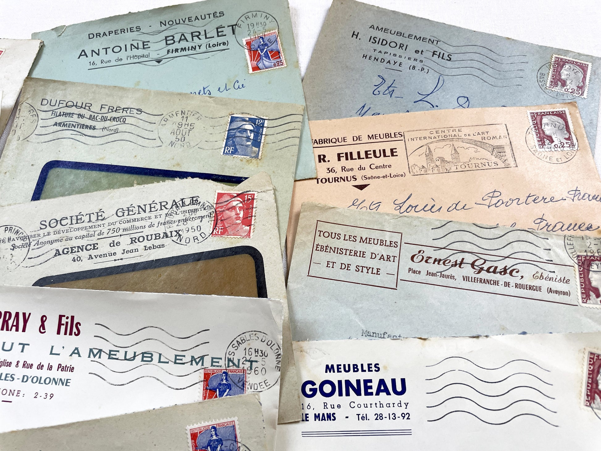 1950s - Lot of 20 Vintage French Business Envelopes – 1950s/1960s Ephemera for Junk Journals, Collage & Paper Crafts