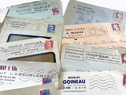 1950s - Lot of 20 Vintage French Business Envelopes – 1950s/1960s Ephemera for Junk Journals, Collage & Paper Crafts