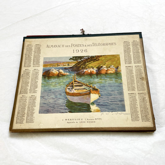 1920s - French Post & Telegraph Almanac 1926 - Vintage Calendar - Coastal Scene Beaulieu - Léon Roger Watercolor Art - Historic Ephemera
