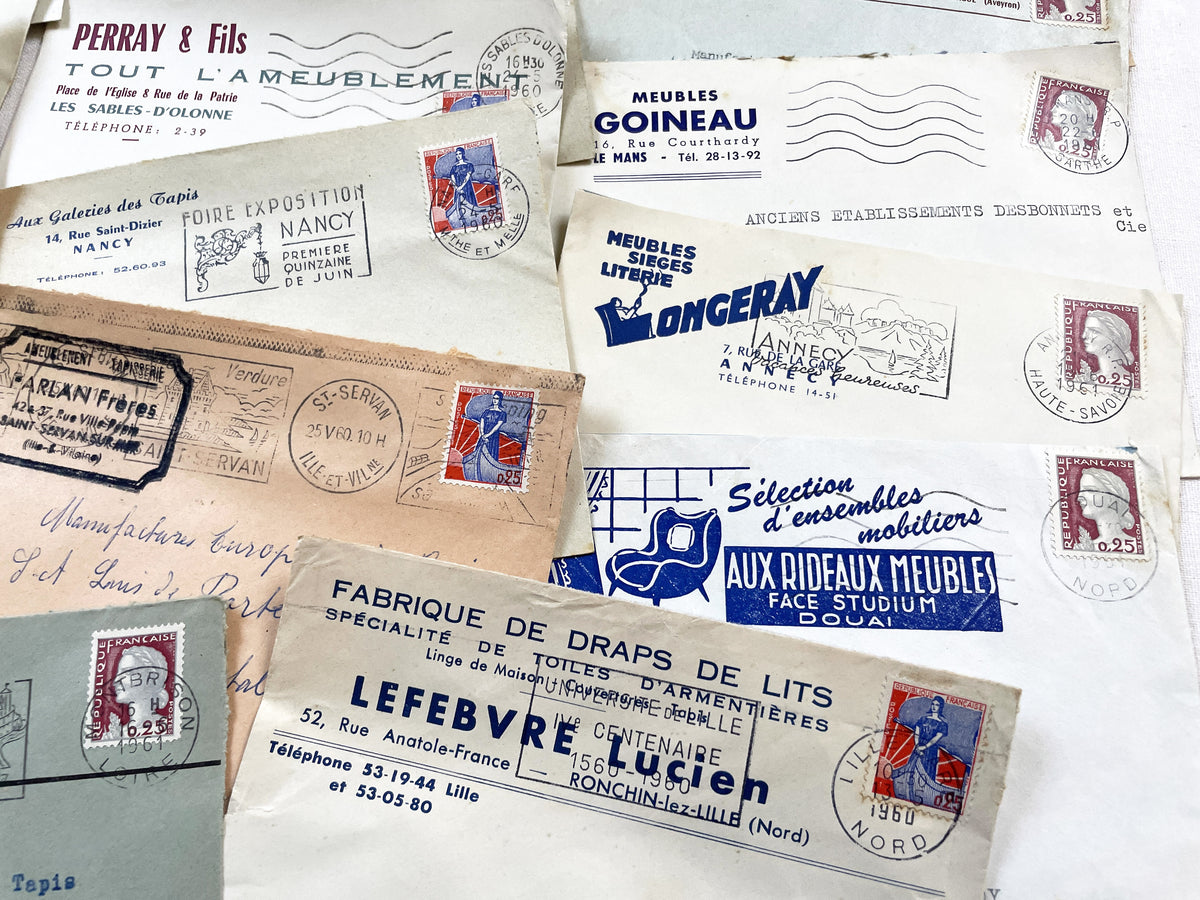 1950s - Lot of 20 Vintage French Business Envelopes – 1950s/1960s Ephemera for Junk Journals, Collage & Paper Crafts