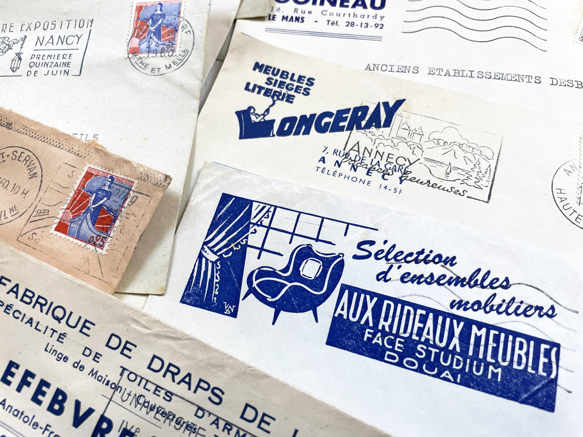 1950s - Lot of 20 Vintage French Business Envelopes – 1950s/1960s Ephemera for Junk Journals, Collage & Paper Crafts