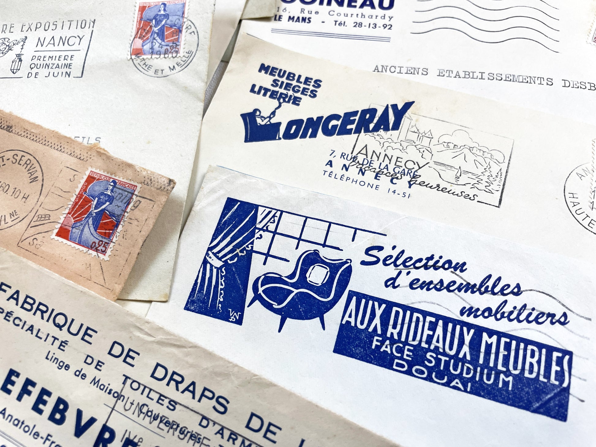 1950s - Lot of 20 Vintage French Business Envelopes – 1950s/1960s Ephemera for Junk Journals, Collage & Paper Crafts