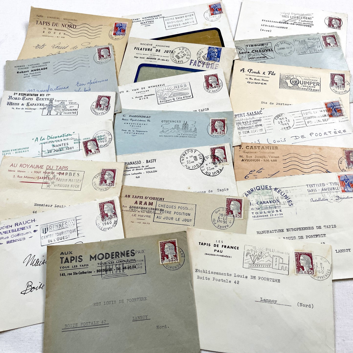 1950s - Lot of 20 Vintage French Business Envelopes – 1950s/1960s Ephemera for Junk Journals, Collage & Paper Crafts