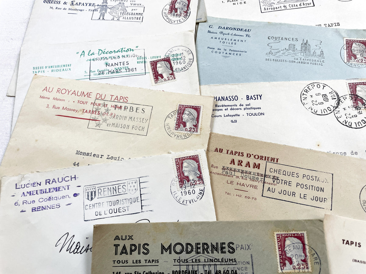 1950s - Lot of 20 Vintage French Business Envelopes – 1950s/1960s Ephemera for Junk Journals, Collage & Paper Crafts