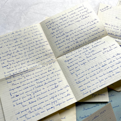 Set of 5 1930s handwritten French letters and envelopes with postage stamps from Vals-les-Bains, France.