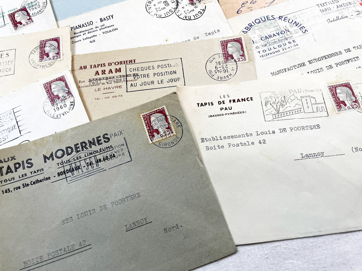 1950s - Lot of 20 Vintage French Business Envelopes – 1950s/1960s Ephemera for Junk Journals, Collage & Paper Crafts
