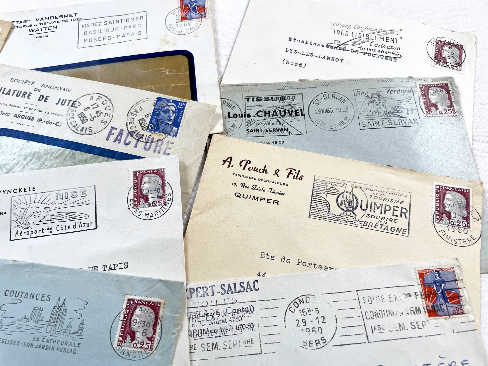 1950s - Lot of 20 Vintage French Business Envelopes – 1950s/1960s Ephemera for Junk Journals, Collage & Paper Crafts