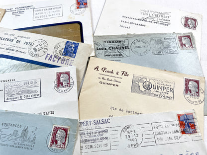 1950s - Lot of 20 Vintage French Business Envelopes – 1950s/1960s Ephemera for Junk Journals, Collage & Paper Crafts
