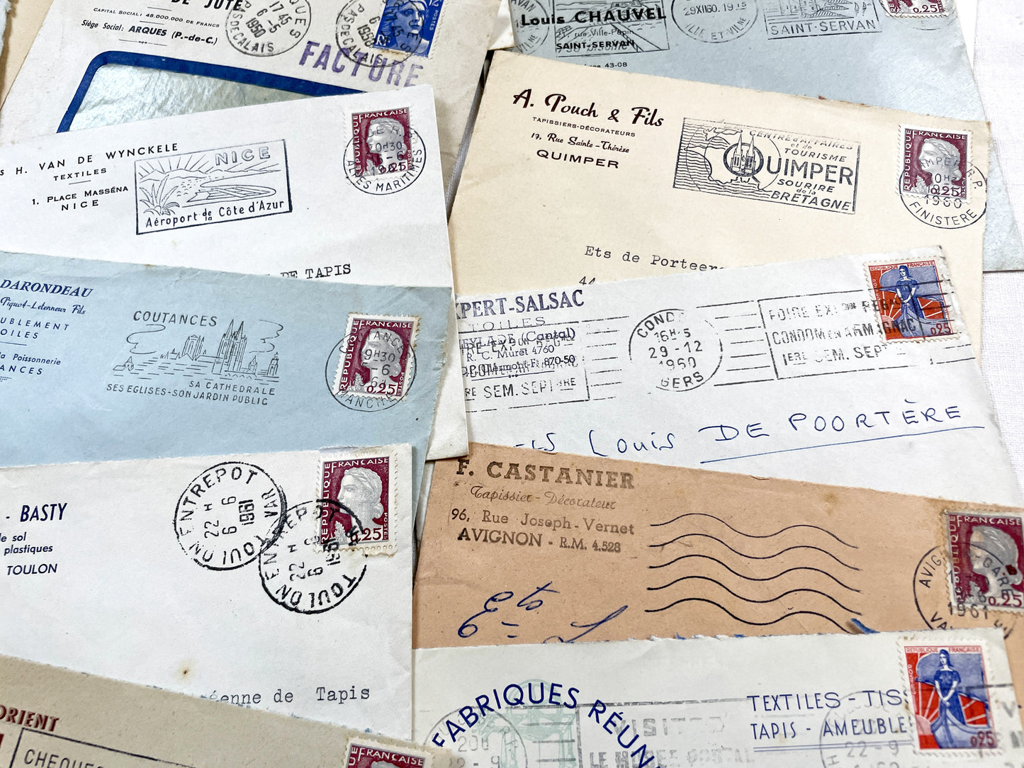 1950s - Lot of 20 Vintage French Business Envelopes – 1950s/1960s Ephemera for Junk Journals, Collage & Paper Crafts