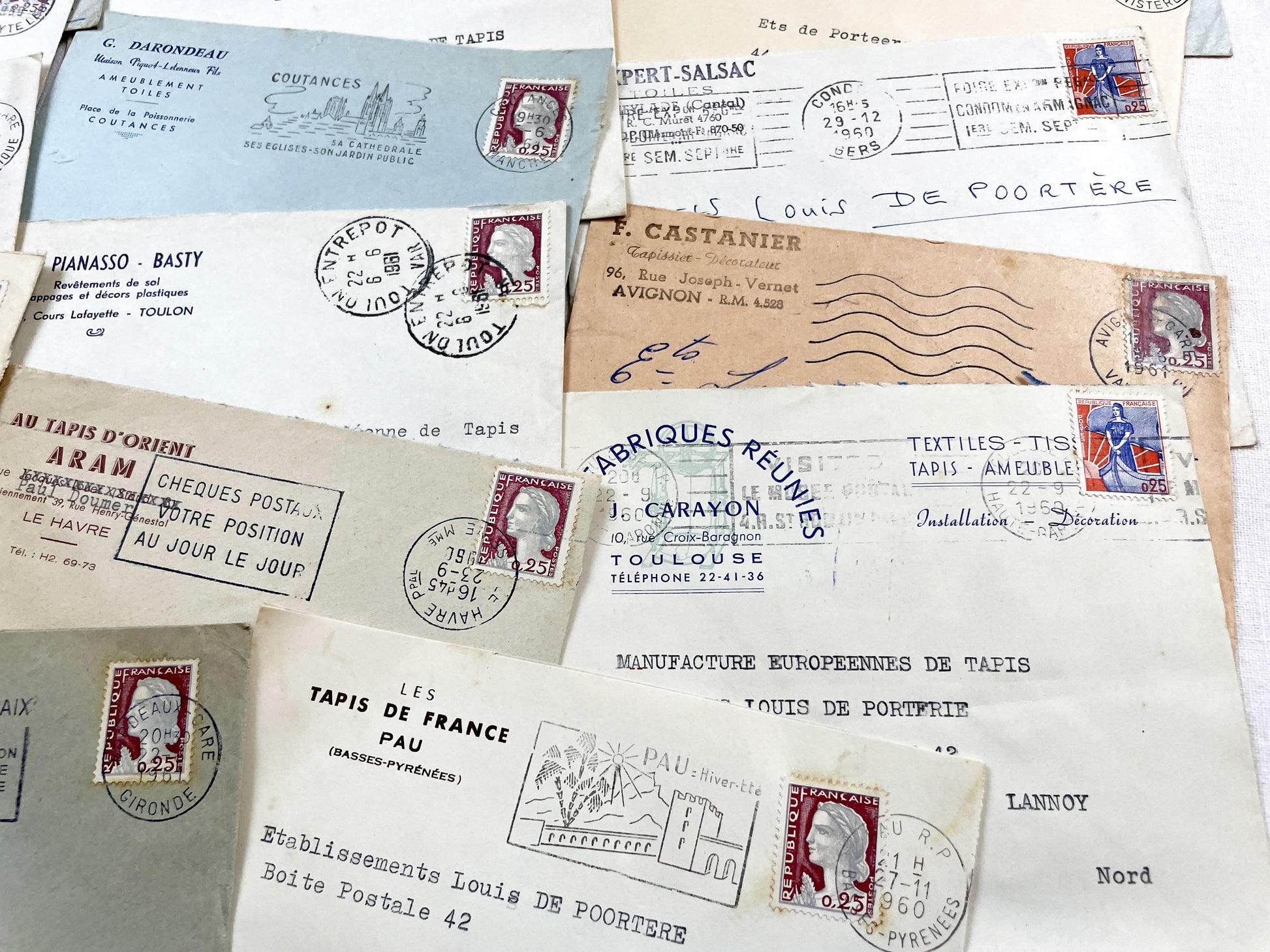 1950s - Lot of 20 Vintage French Business Envelopes – 1950s/1960s Ephemera for Junk Journals, Collage & Paper Crafts