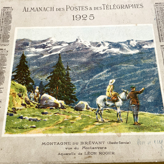 1920s - Vintage French Postal and Telegraph Almanac with 1925 Calendar - Montagne du Brévent Alps Watercolor Art Print