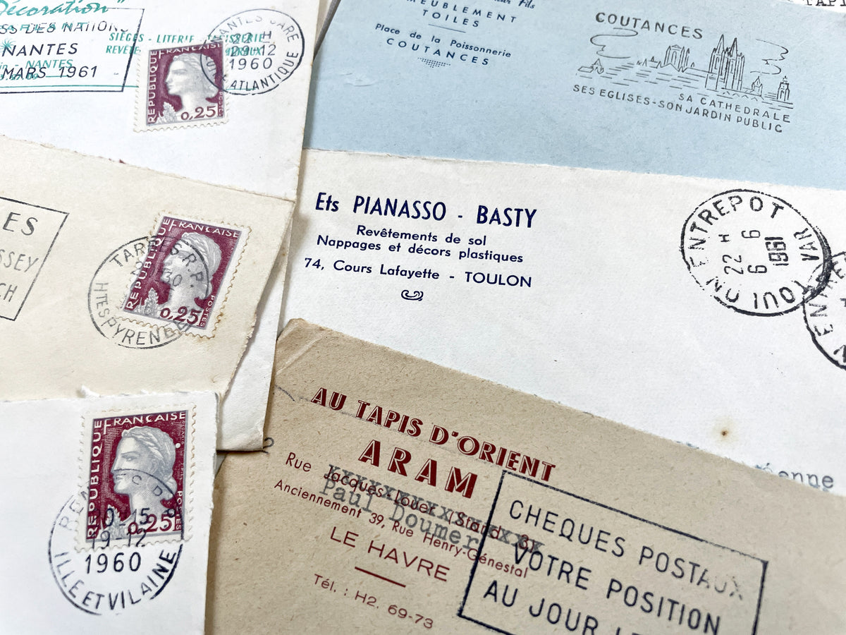 1950s - Lot of 20 Vintage French Business Envelopes – 1950s/1960s Ephemera for Junk Journals, Collage & Paper Crafts