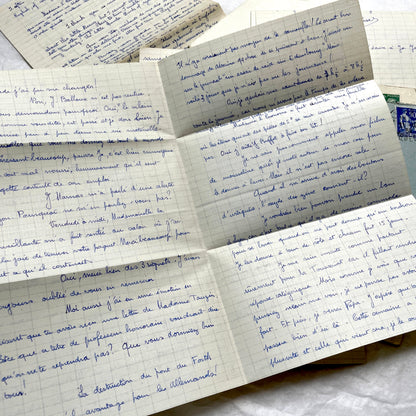 Set of 5 1930s handwritten French letters and envelopes with postage stamps from Vals-les-Bains, France.