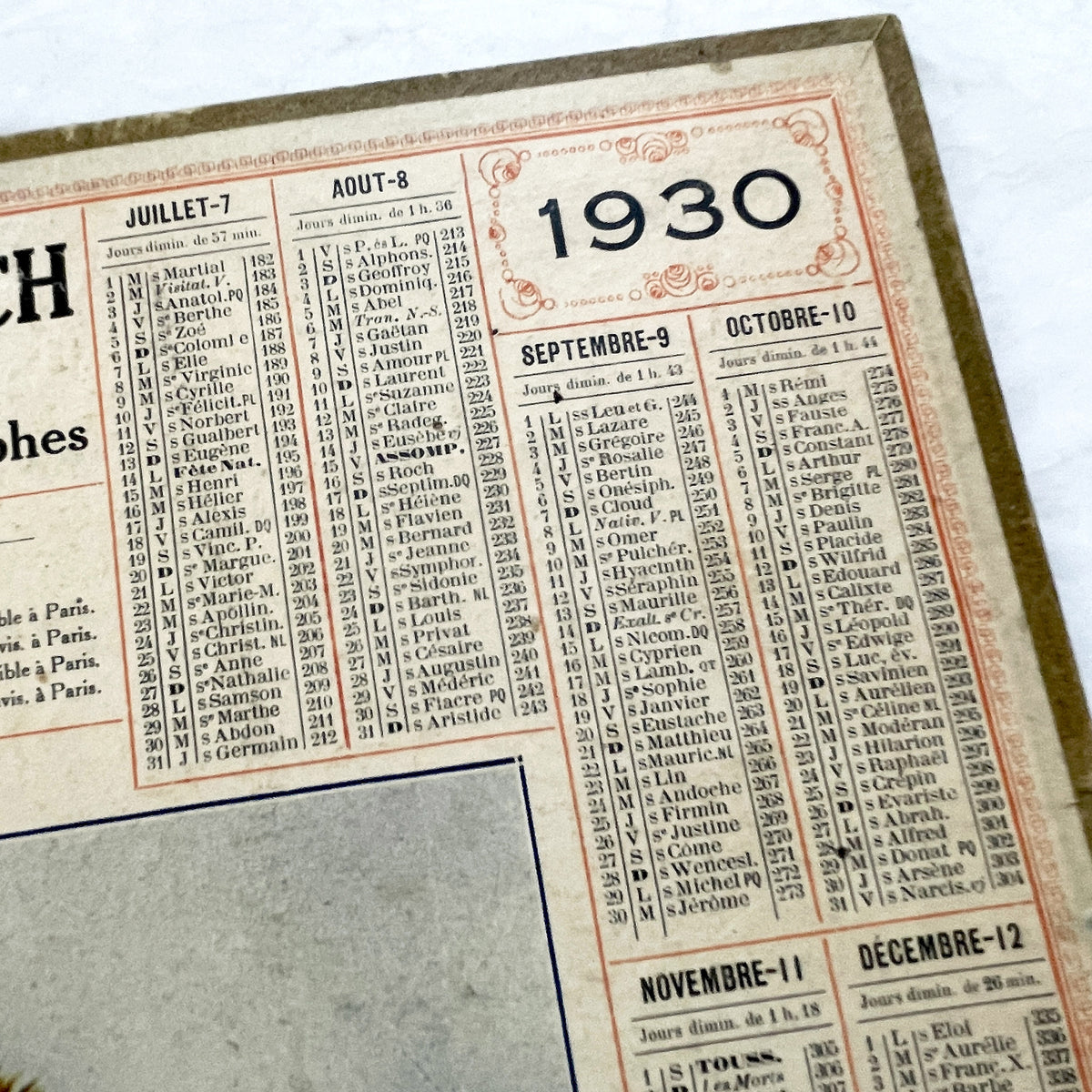 1930s - Vintage French Almanac Calendar - Postal & Telegraph Services - Lion and Lioness Illustration - Historical Document - Collectible