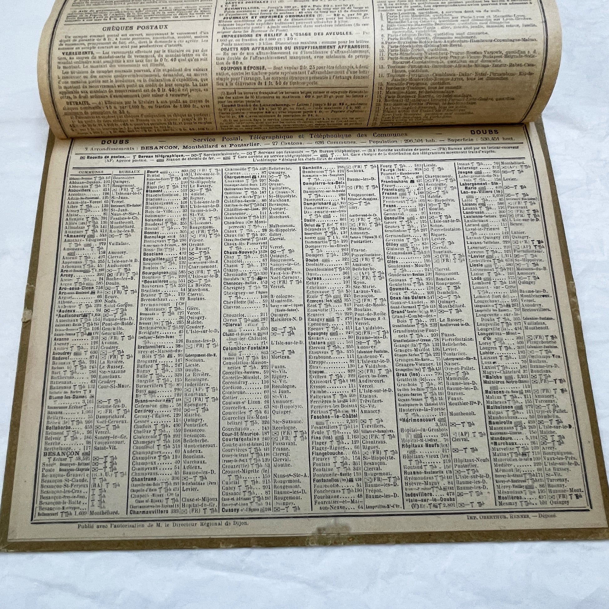 1930s - Vintage French Almanac Calendar - Postal & Telegraph Services - Lion and Lioness Illustration - Historical Document - Collectible