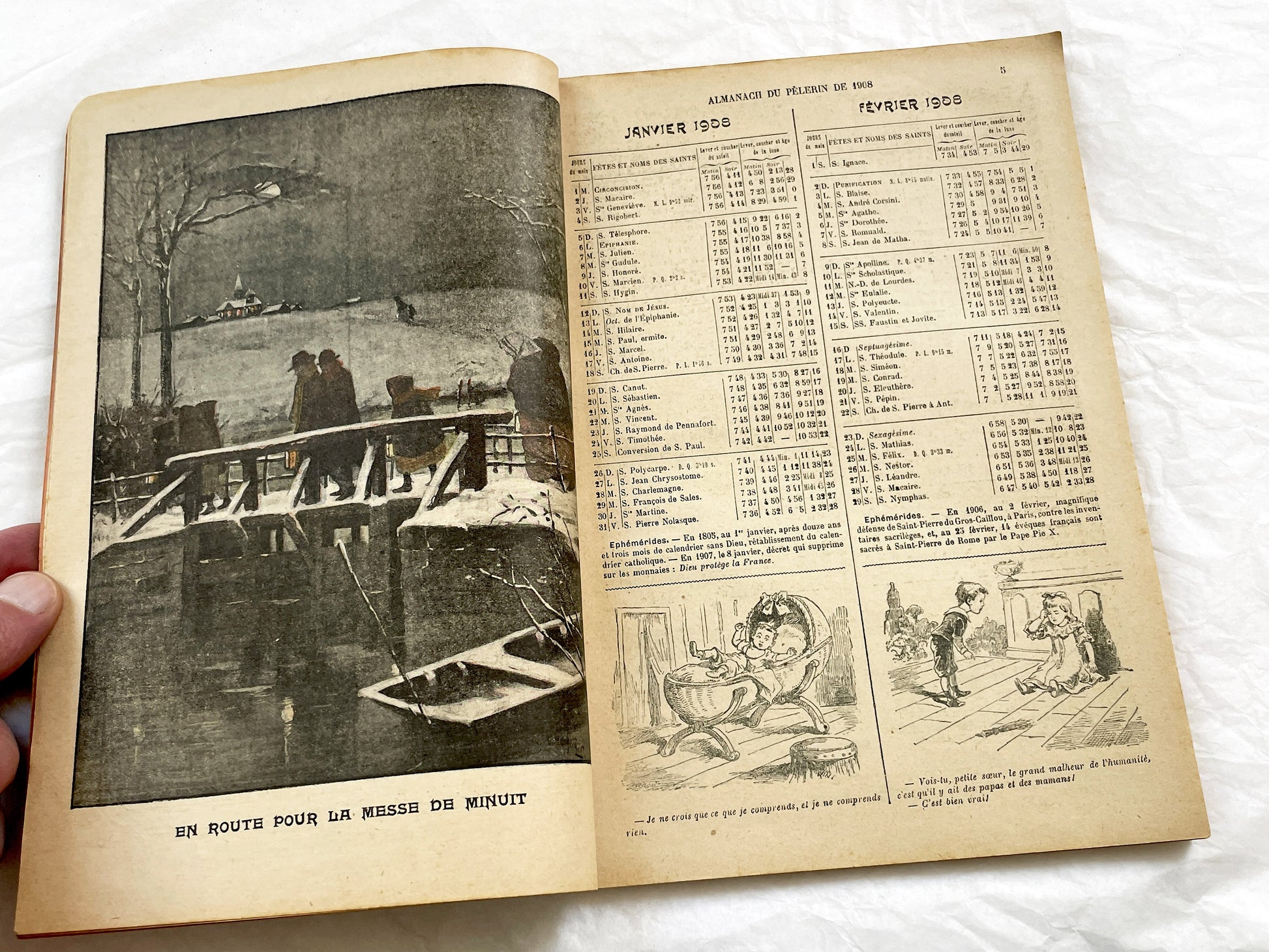 1900s - Antique 1908 French Almanac Du Pelerin - Illustrated Catholic Annual Publication - Historical Engravings & Calendar