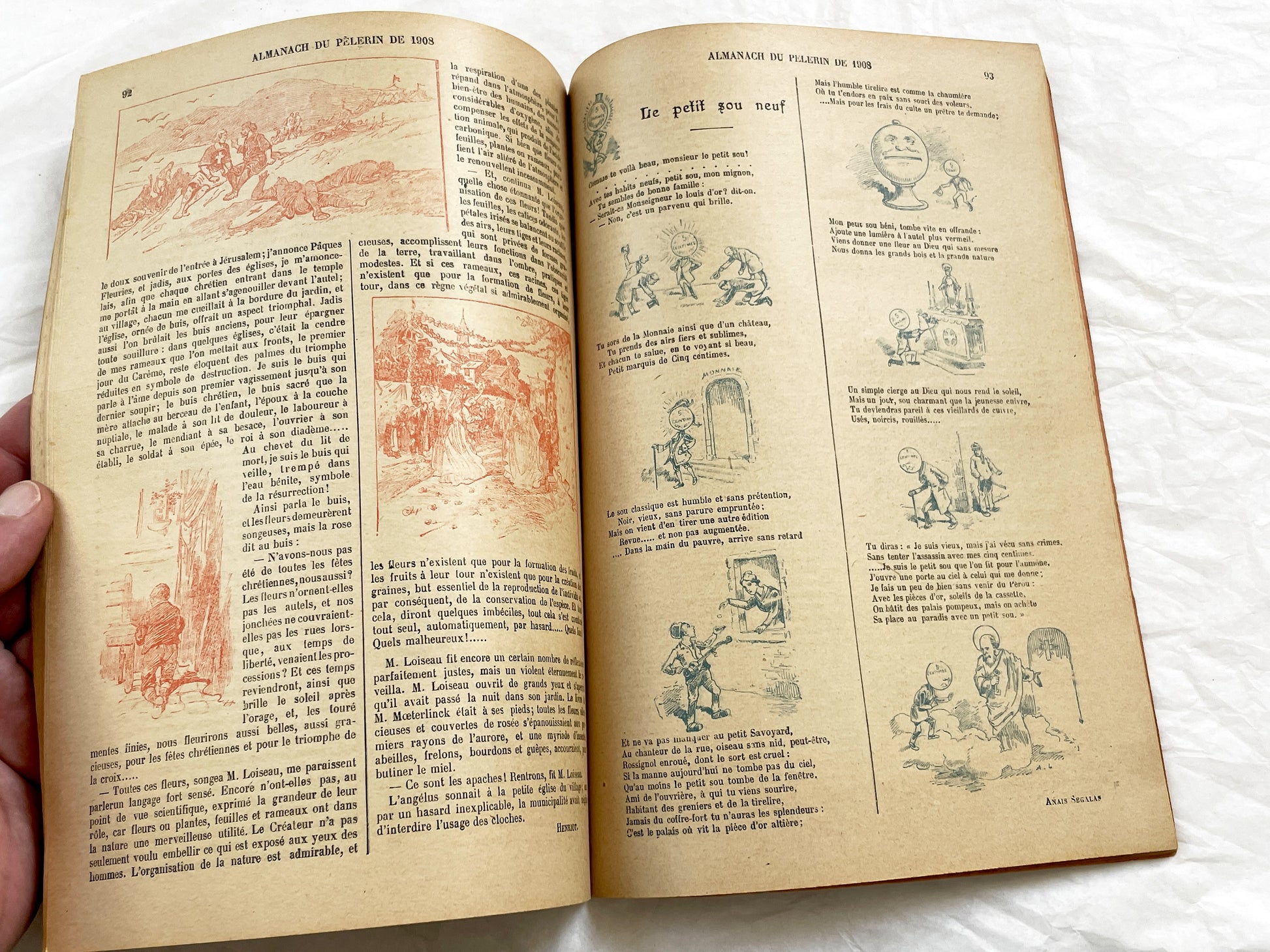1900s - Antique 1908 French Almanac Du Pelerin - Illustrated Catholic Annual Publication - Historical Engravings & Calendar