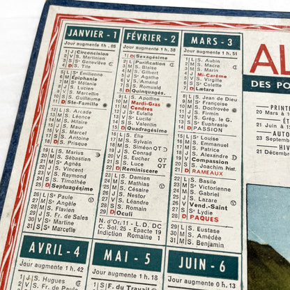 1940s - Vintage French 1948 Almanac Calendar Des Postes, Télégraphes, Téléphones - Mountain Harvest Scene - Saints - Astronomy - Historical