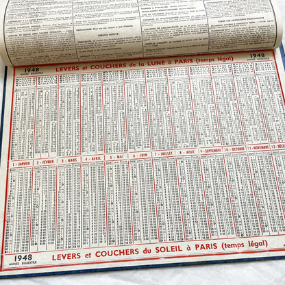 1940s - Vintage French 1948 Almanac Calendar Des Postes, Télégraphes, Téléphones - Mountain Harvest Scene - Saints - Astronomy - Historical