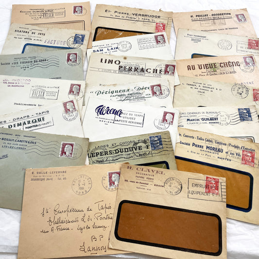 1950s - Lot of 20 Vintage French Business Envelopes – 1950s/1960s Ephemera for Junk Journals, Collage & Paper Crafts