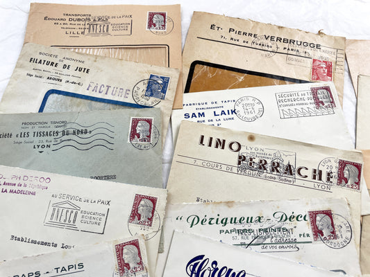 1950s - Lot of 20 Vintage French Business Envelopes – 1950s/1960s Ephemera for Junk Journals, Collage & Paper Crafts