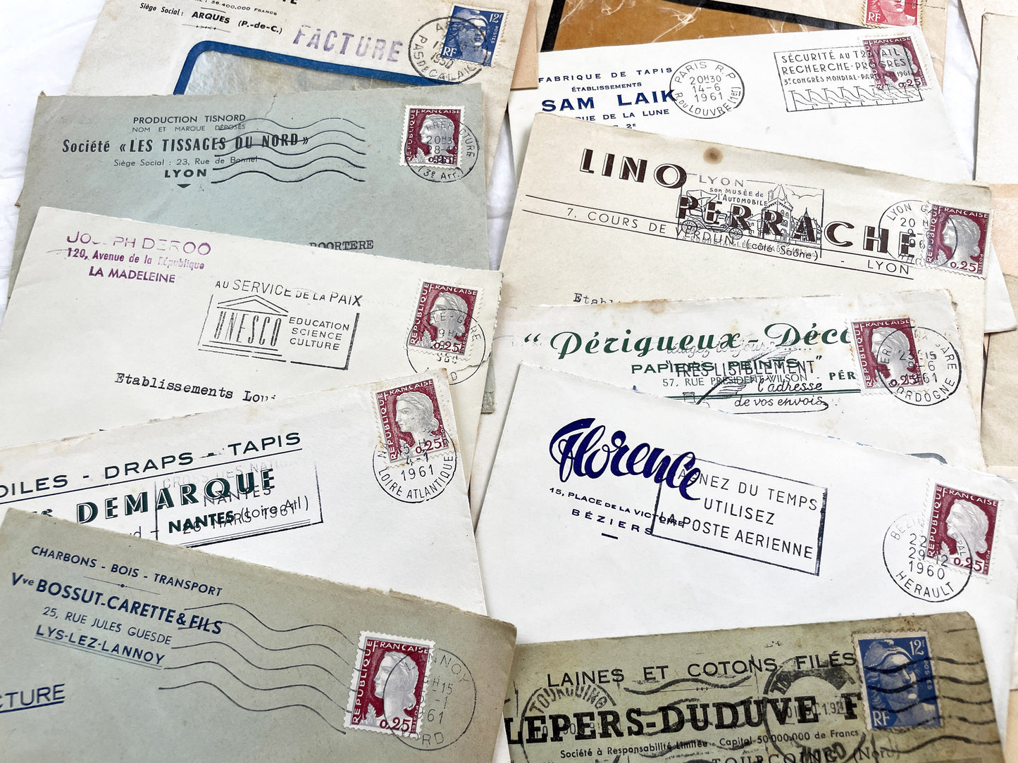 1950s - Lot of 20 Vintage French Business Envelopes – 1950s/1960s Ephemera for Junk Journals, Collage & Paper Crafts