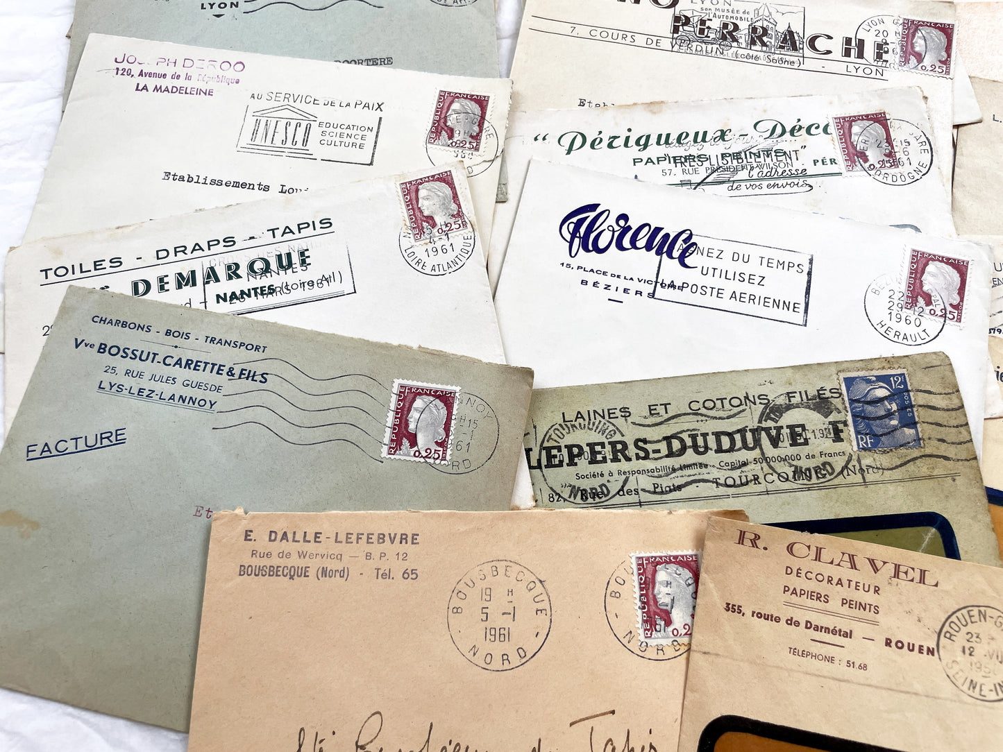 1950s - Lot of 20 Vintage French Business Envelopes – 1950s/1960s Ephemera for Junk Journals, Collage & Paper Crafts