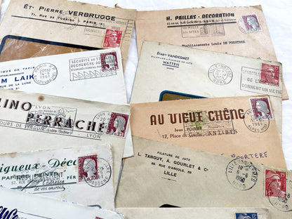 1950s - Lot of 20 Vintage French Business Envelopes – 1950s/1960s Ephemera for Junk Journals, Collage & Paper Crafts