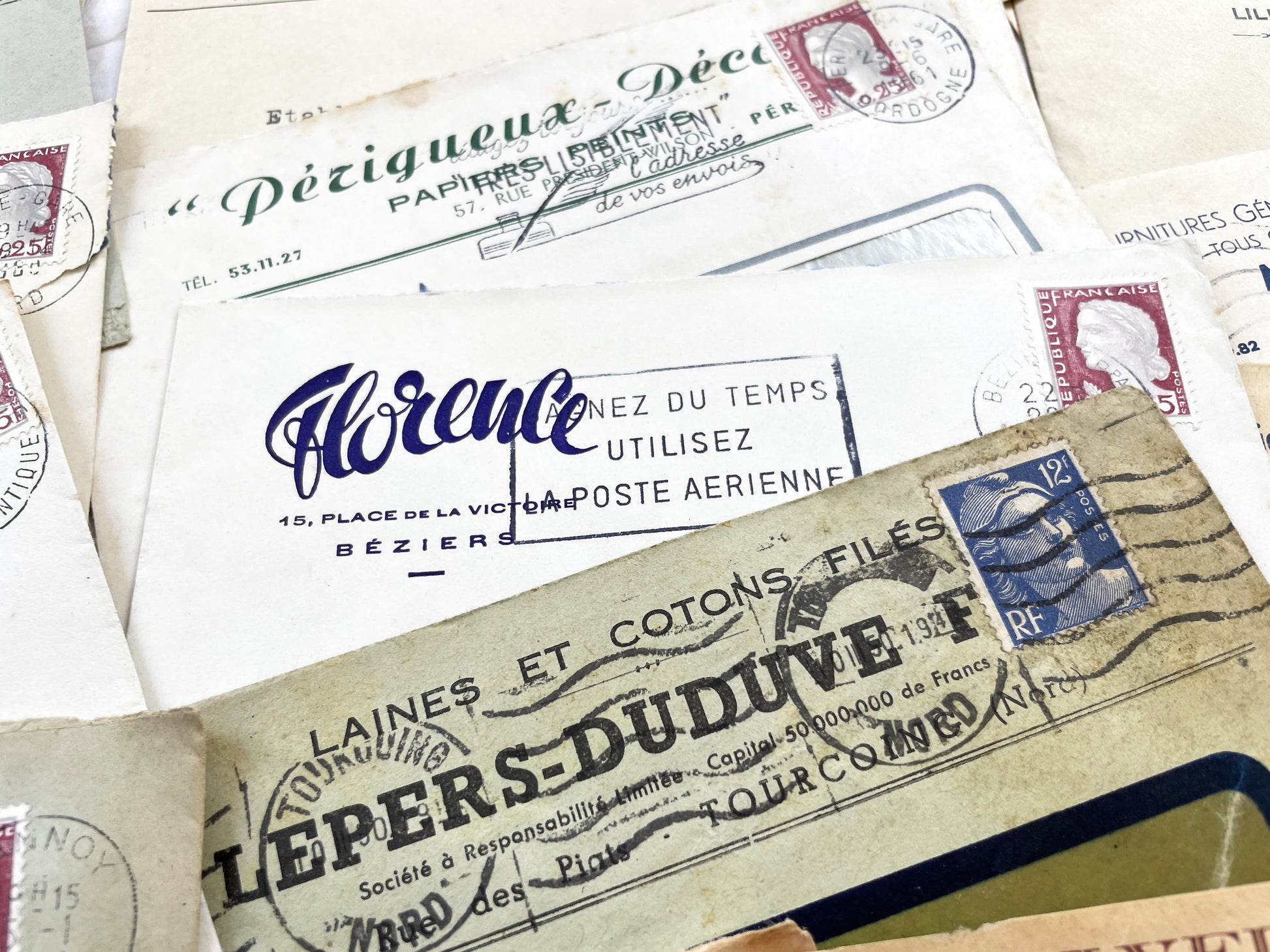 1950s - Lot of 20 Vintage French Business Envelopes – 1950s/1960s Ephemera for Junk Journals, Collage & Paper Crafts